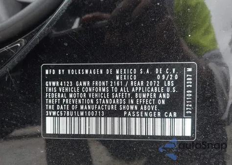 2020 Volkswagen Jetta 1.4T R-Line/1.4T S/1.4T Se из США, поврежденный, VIN 3VWC57BU1LM100713